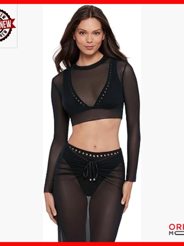 Mesh Long Sleeve Crop Top Cover Up For Swim